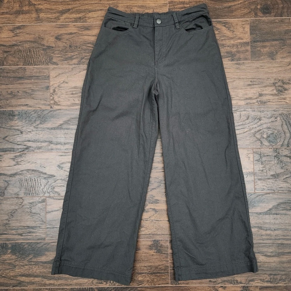 Pact Women Medium Gray Wide Leg Pants Cotton Elastic Waist High Rise Sustainable